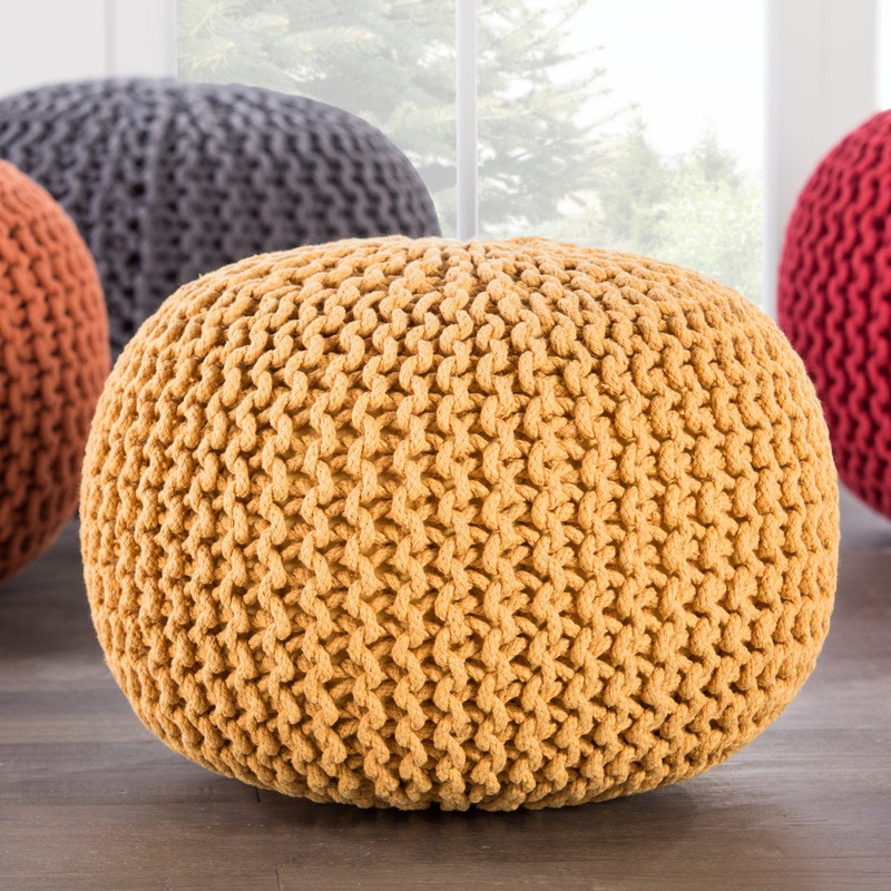 Anely 20″ Wide Round Pouf Ottoman Highland Dunes Body Fabric: Yellow Cotton