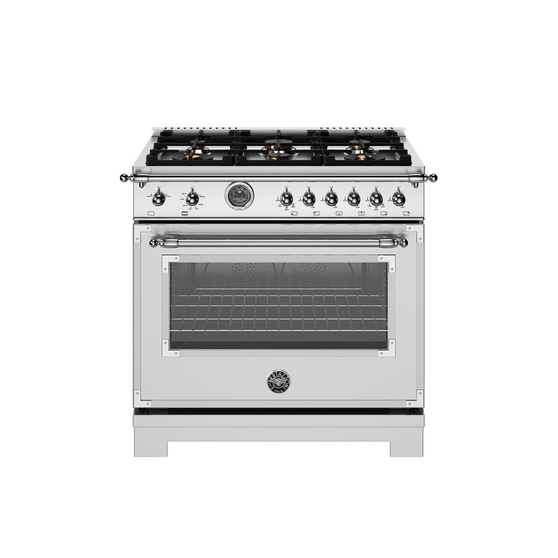 Bertazzoni HER366BCFGMXT 36 Inch All Gas Range, 6 Brass Burners And Cast Iron Griddle Stainless Steel