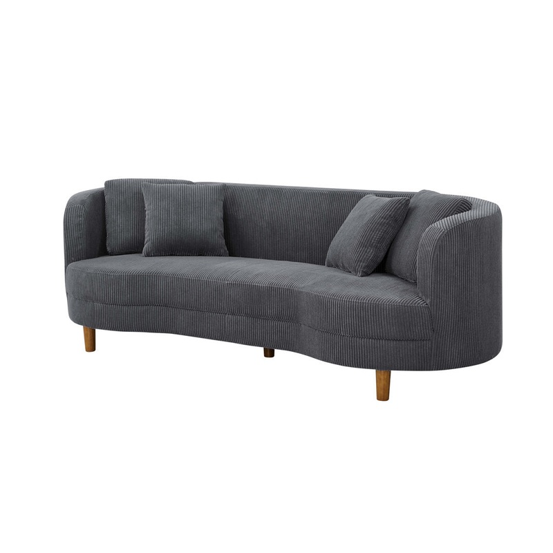 Lutanda 90″ Round Arm Curved Sofa Ebern Designs Fabric: Dark Gray Corduroy