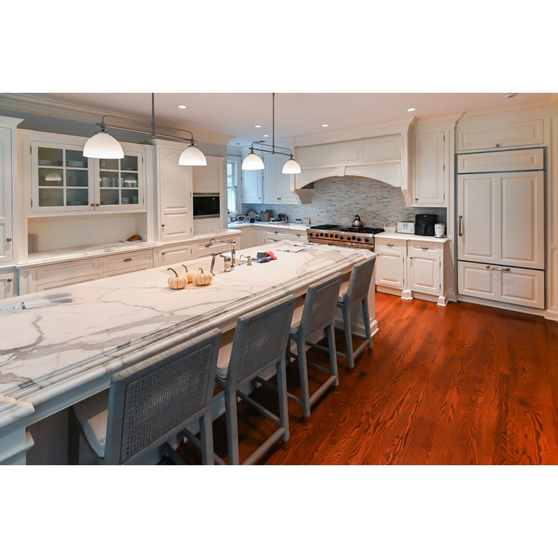 Pristine Premier: Traditional White Kitchen with Marble Island & Appliances