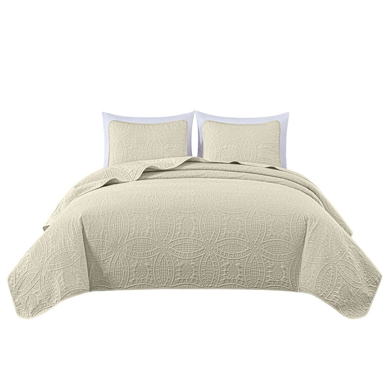Austin Microfiber Reversible 3 Piece Coverlet / Bedspread Set Chezmoi Collection Color: Ivory Size: Queen Coverlet / Bedspread + 2 Standard Shams