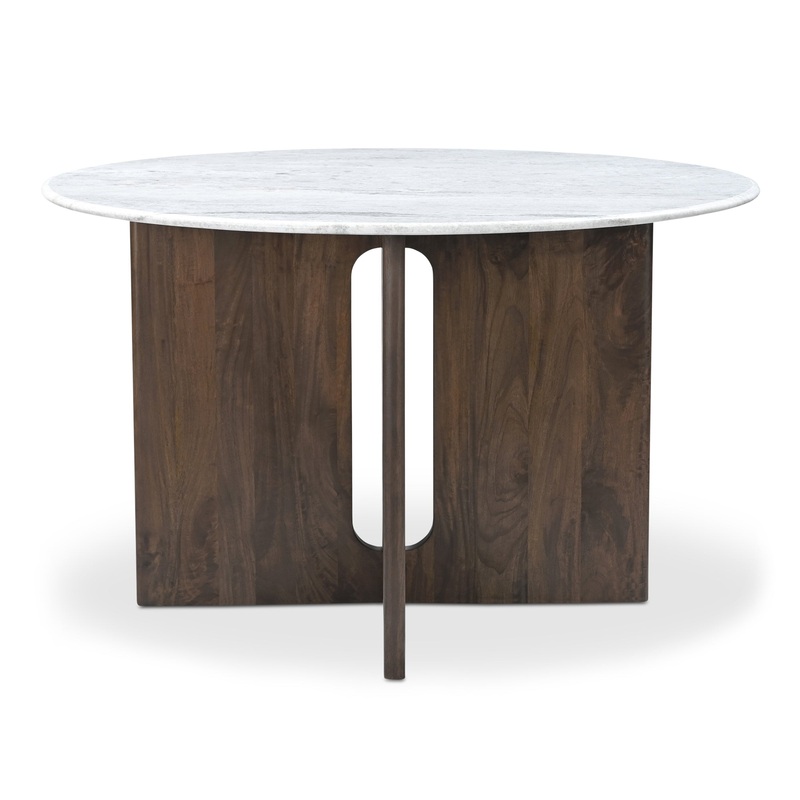 Elegant Cross-Base Marble Dining Table with Mango Wood Base