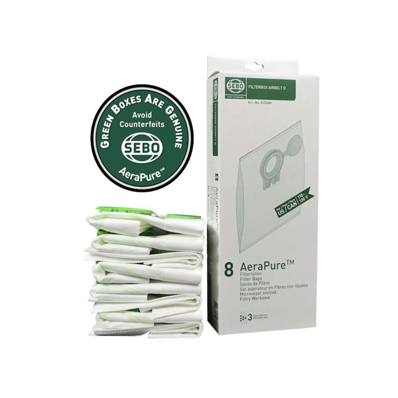 SEBO Airbelt D Ultra 3-Ply AeraPure Filter Bags – 8 Pack