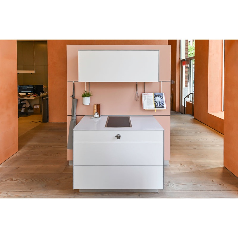 Bulthaup Modern White Cooking Station with Stone Countertop and 15″ Gaggenau Cooktop