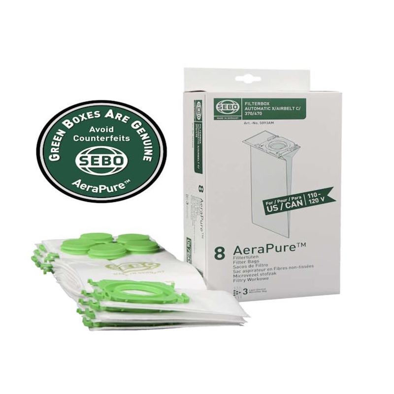SEBO X, C, G, 370 Series AeraPure Filter Bags 5093AM – 8 pack