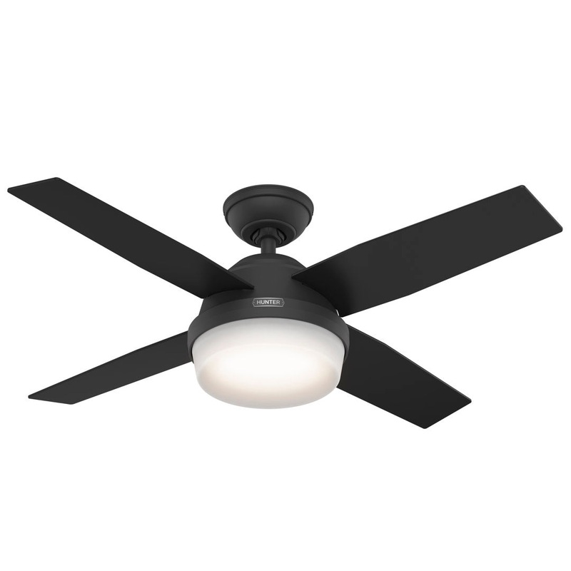 Dempsey 44″ 4 – Blade Standard Ceiling Fan with Lights and Remote Hunter Fan Finish: Matte Black