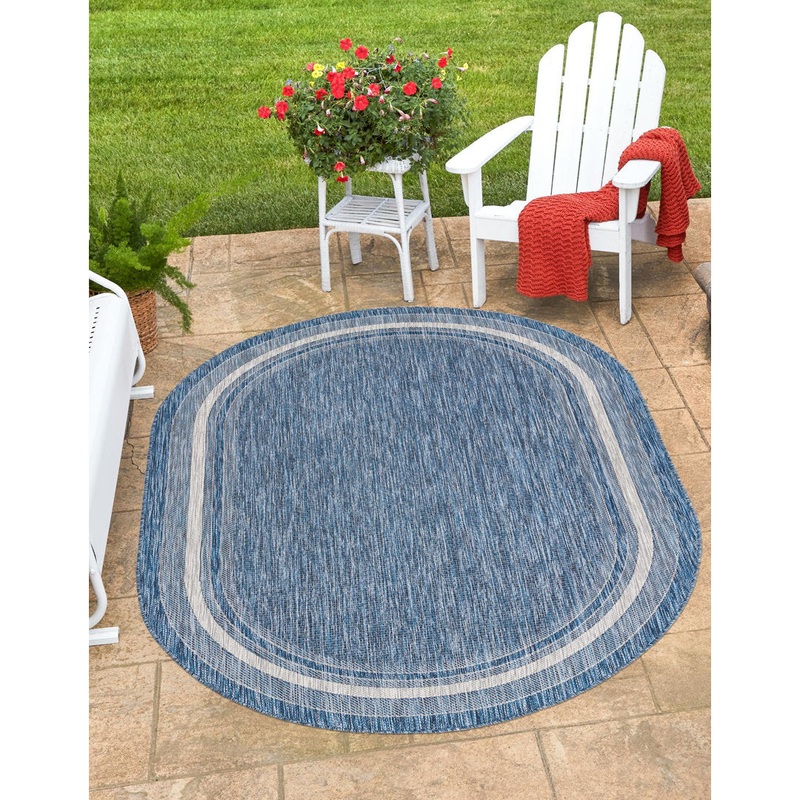 Swanee Blue Indoor / Outdoor Area Rug Arlmont & Co. Rug Size: Oval 3’3″ x 5’3″