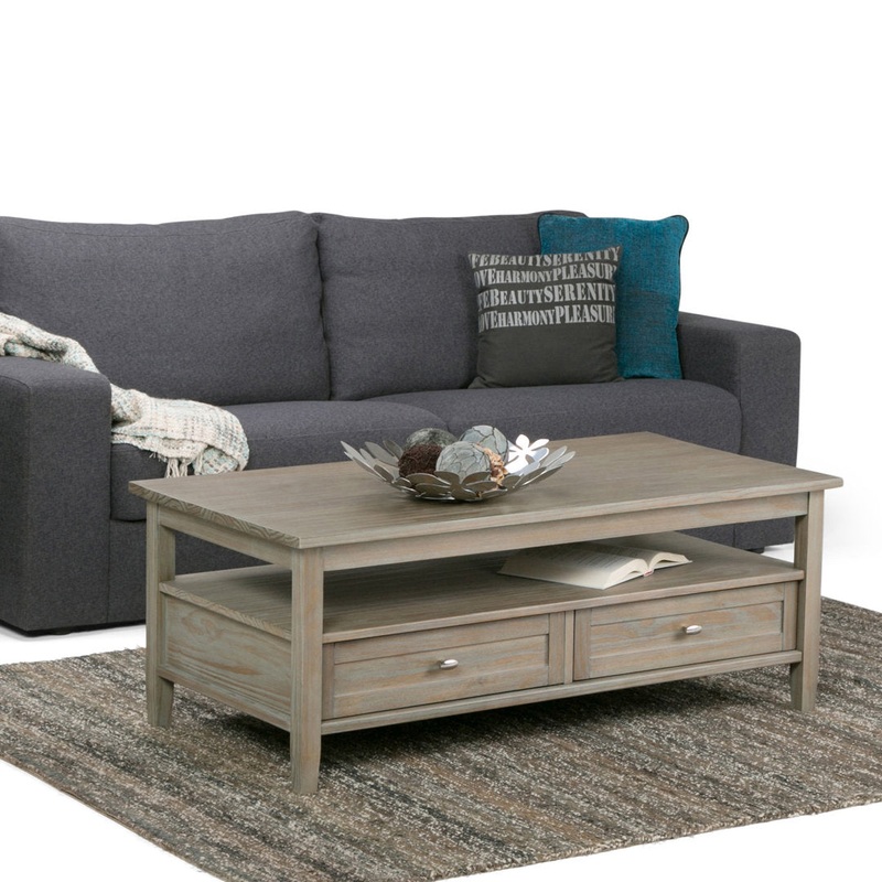 Warm Shaker SOLID WOOD 48 inch Wide Rectangle Transitional Coffee Table Simpli Home Color: Distressed Gray