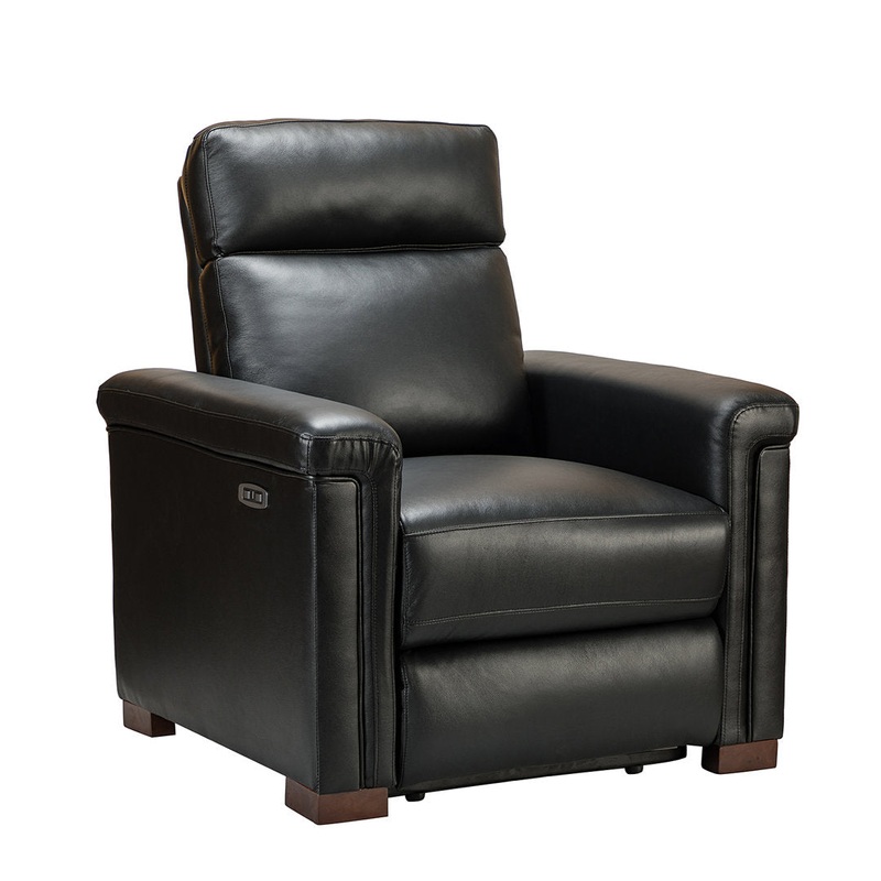 Aziah 34.65″ Wide Genuine Leather Power Recliner With USB Port Wade Logan Body Fabric: Black Genuine Leather