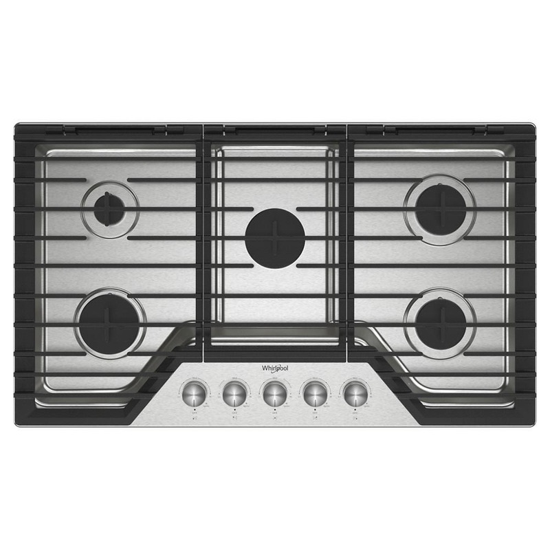 Whirlpool WCGK7036PS 36-inch Gas Cooktop with Fifth Burner