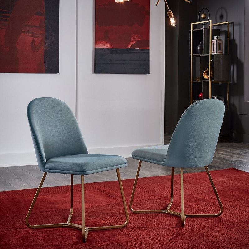 Ainhoa Linen Upholstered Side Chair (Set of 2) Etta Avenue Upholstery Color: Blue