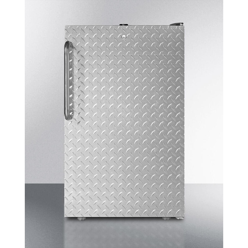 Summit FF521BLBI7DPLADA Commercially Listed Ada Compliant 20″ Wide Built-In Undercounter All-Refrigerator, Auto Defrost With A Lock, Diamond Plate Wrapped Door And Black Cabinet