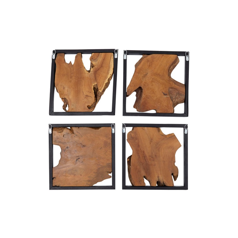Teak Wood Handmade Live Edge Tree Trunk Abstract Home Wall Decor with Black Frames Mercury Row