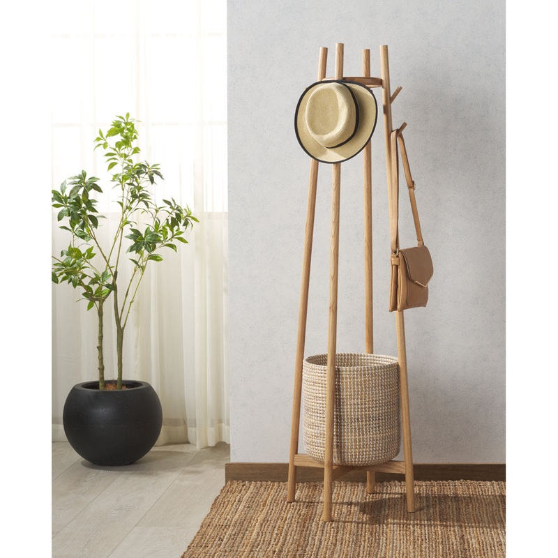 Abellina Solid Wood 8 – Hook Freestanding Coat Rack in Natural Safavieh Couture