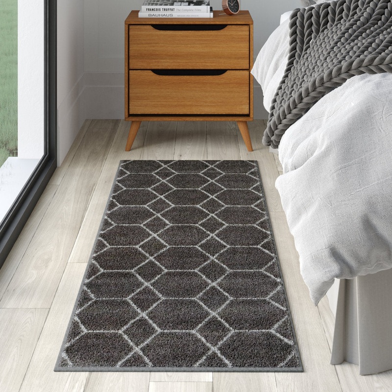 Debrodie Geometric Dark Gray Area Rug George Oliver Rug Size: Runner 2′ x 10′