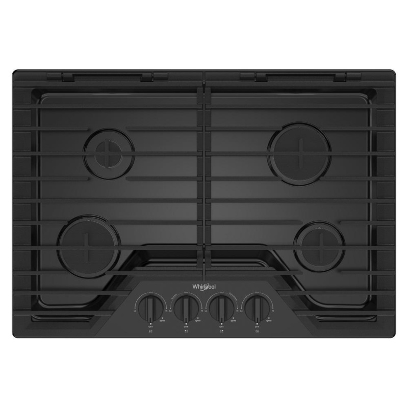 Whirlpool WCGK5030PB 30-inch Gas Cooktop with EZ-2-Lift Hinged Cast-Iron Grates