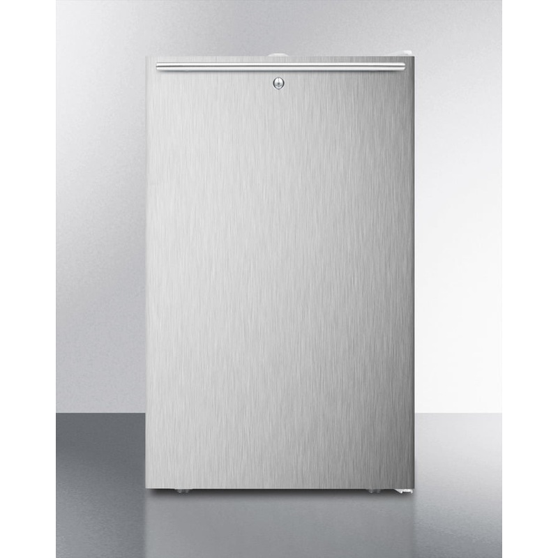 Summit FF511LSSHHADA Ada Compliant 20″ Wide Counter Height All-Refrigerator, Auto Defrost With A Lock, Stainless Steel Door, Horizontal Handle, And White Cabinet