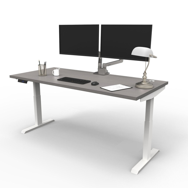 Dormody Height Adjustable Standing Desk Inbox Zero Color (Top/Frame): Sarum Twill/White Size: 46.4″ H x 72″ W x 30″ D