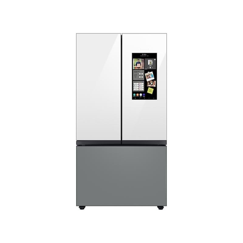Samsung RF30BB69006MAA Bespoke 3-Door French Door Refrigerator (30 cu. ft.) – with Top Left and Family Hub Panel in White Glass – and Matte Grey Glass Bottom Door Panel
