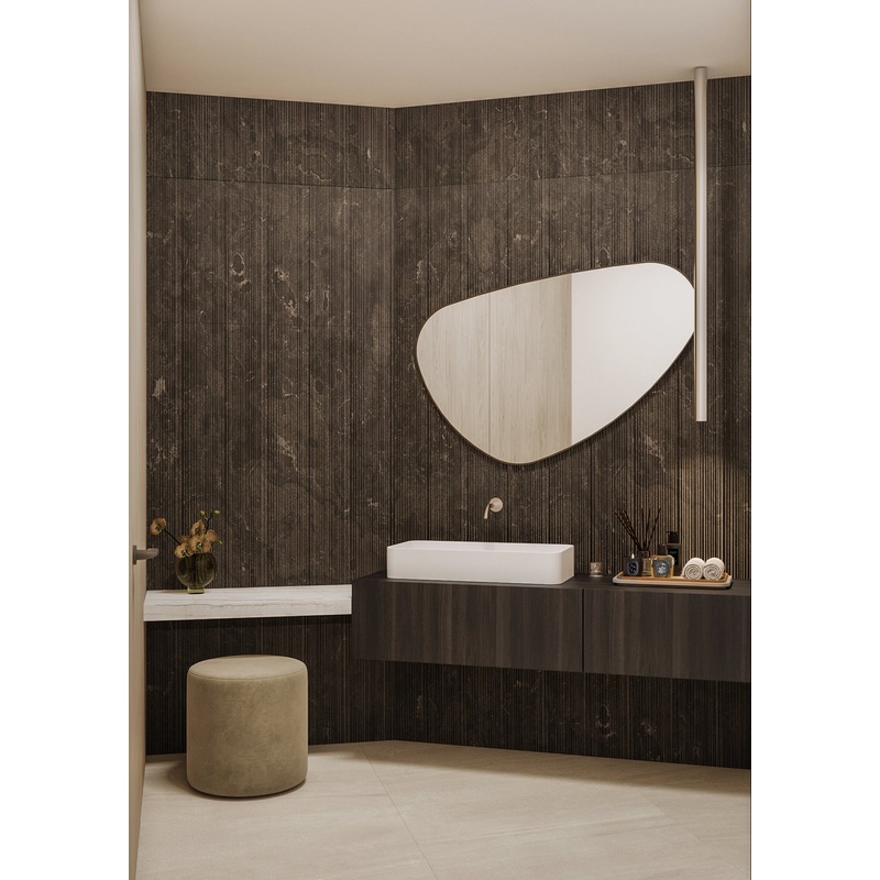 Boffi Upper Units Modern Powder Bathroom with Ecowood Xilo 2.0 Striped Black Finish