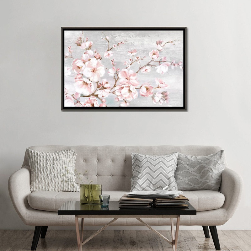 Spring Cherry Blossoms I by Eva Watts – Painting Print on Paper East Urban Home Mat Color: No Mat Size: 32” H x 48” W x 1.5” D Format: Dark Rustic Wood Framed Canvas