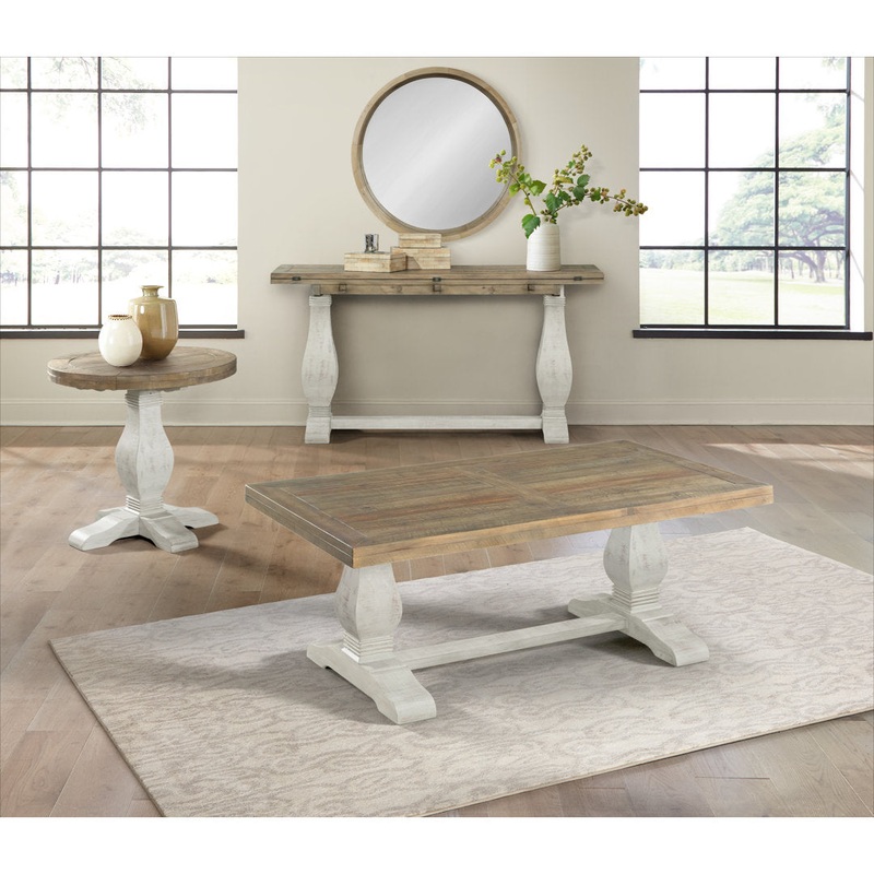 Sarcoline Solid Wood Pedestal Coffee Table The Twillery Co. Table Top Color/Table Base Color: Reclaimed Natural/White Stain