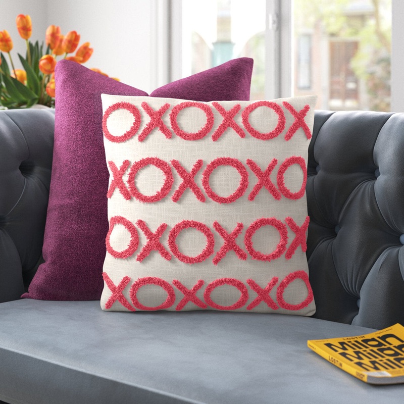 Casual Tufted XOXO Square Cotton Pillow Cover & Insert Mina Victory Color: Hot Pink