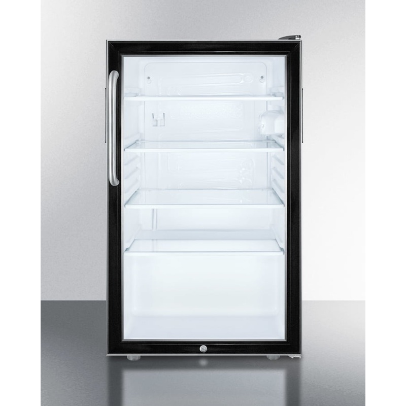 Summit SCR500BLBI7TBADA Commercially Listed Ada Compliant 20″ Wide Glass Door All-Refrigerator For Built-In Use, Auto Defrost With A Lock, Towel Bar Handle And Black Cabinet