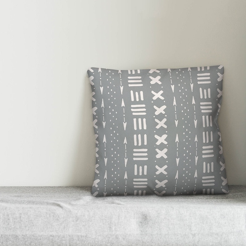Tribal Mudcloth Pattern Throw Pillow Designs Direct Creative Group Color: Gray Size: 16″ x 16″