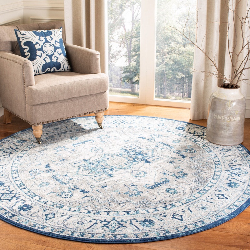 Camila Light Gray/Blue Oriental Rug Kelly Clarkson Home Rug Size: Round 9′