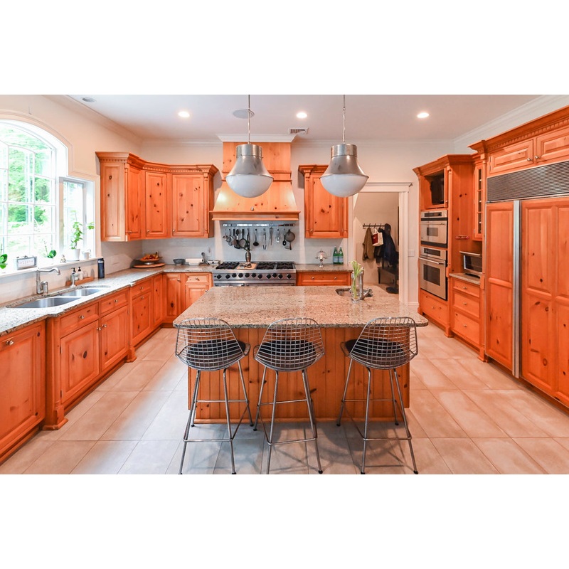 Custom Traditional Natural Wood Kitchen with Granite Countertops and Appliances