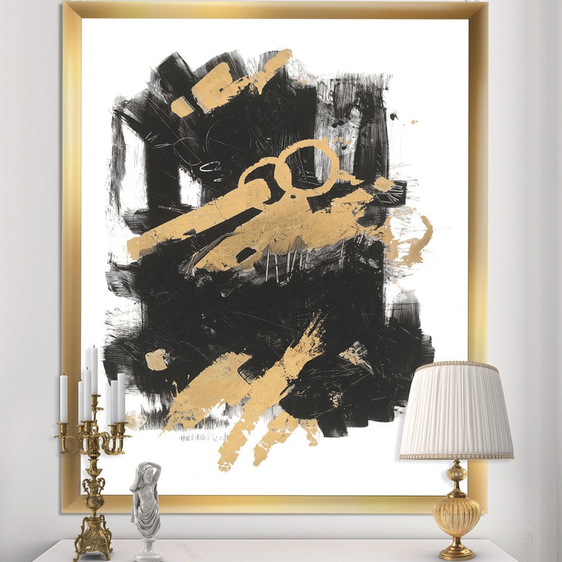 ‘Gold and Black Drift I’ Picture Frame Print on Canvas East Urban Home Size: 46″ H x 36″ W x 1.5″ D Format: Gold Framed