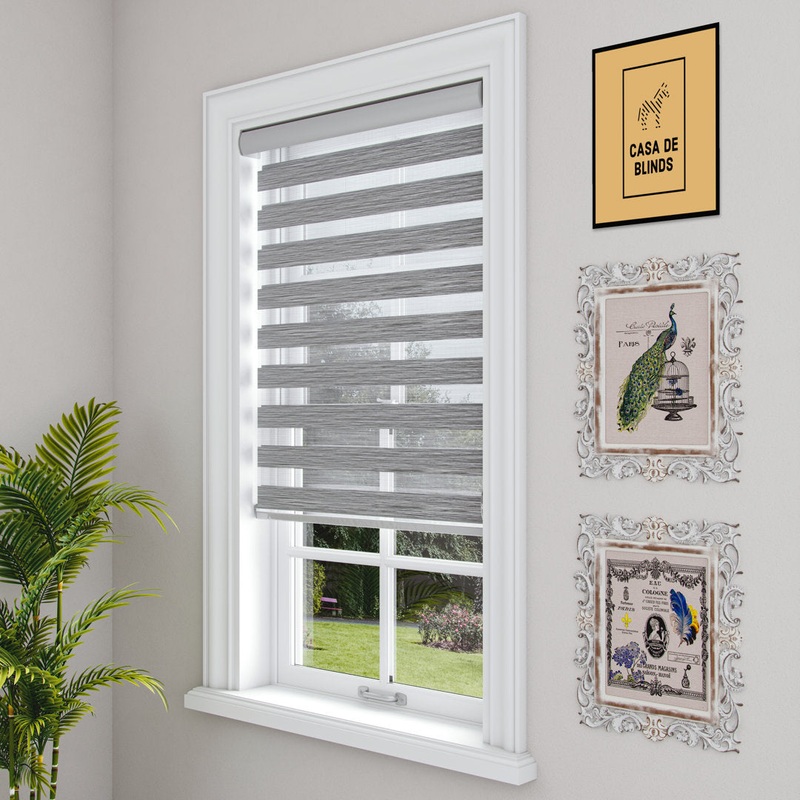 Zebra Blinds Window Dual Layer Roller Shades, Corded Horizontal Blind, Bedroom, Privacy, 72″ Length Symple Stuff Color: Gray Size: 57″W x 72″L