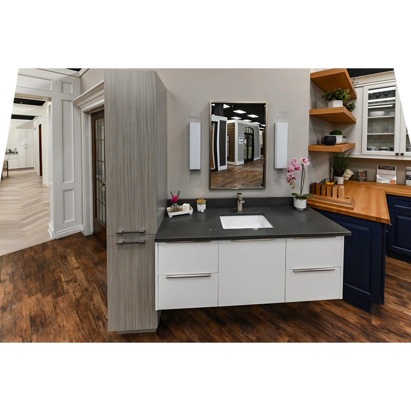 Siteline White Modern 57″ Floating Vanity with Quartz Top, Sink and Faucet