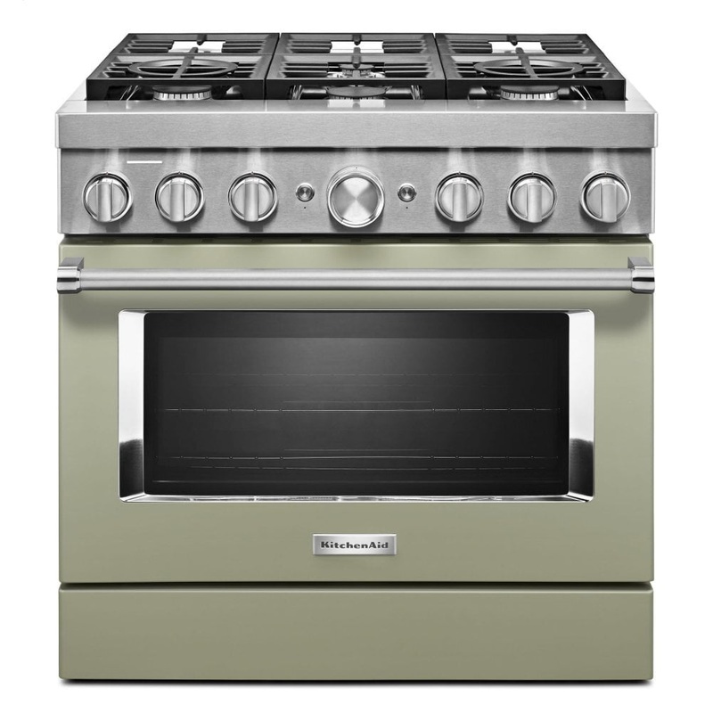 Kitchenaid KFDC506JAV Kitchenaid 36” Smart Commercial-Style Dual Fuel Range With 6 Burners – Avocado Cream