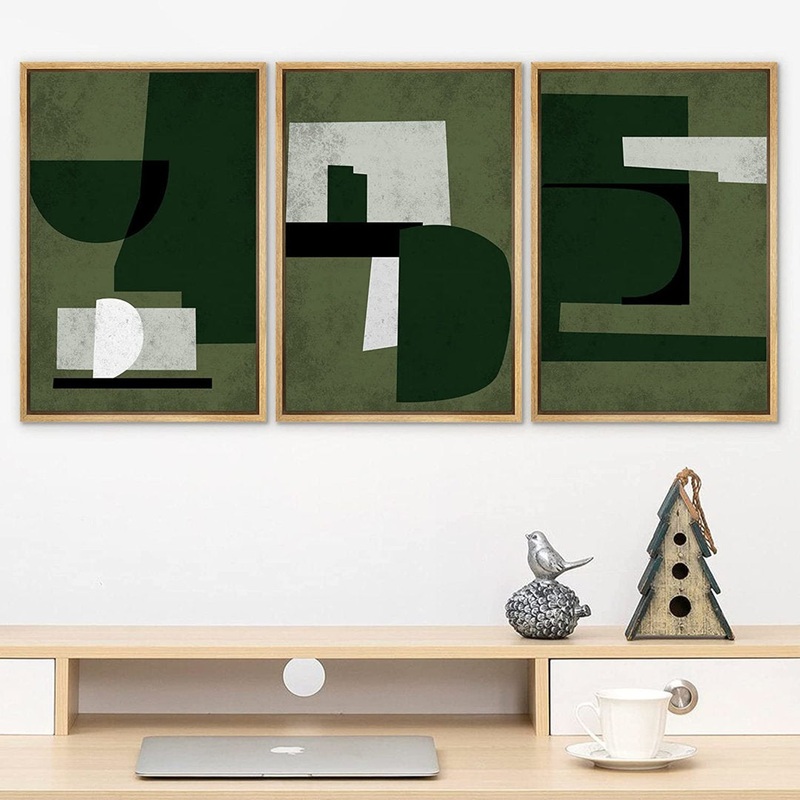 SIGNLEADER Framed Canvas Print Wall Art Set Green White Geometric Mid-Century Figures Abstract Shapes Illustrations Modern Art Boho Decorative For Living Room, Bedroom, Office -2204-M11 Green SIGNLEADER Size: 16″ W x 24″ H Format: Brown Framed