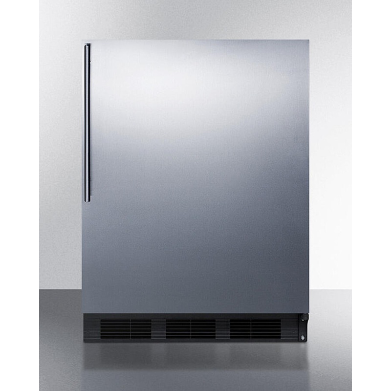 Summit FF6BKBI7SSHV Commercially Listed Built-In Undercounter All-Refrigerator For General Purpose Use, Autom Defrost W/Ss Wrapped Door, Thin Handle, And Black Cabinet