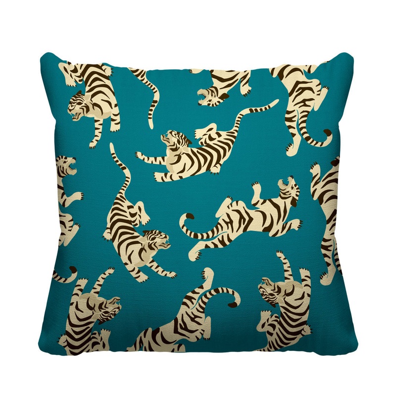 Tigger Boho Tiger Indoor/Outdoor Throw Pillow ULLI HOME Color: Turquoise Size: 19W” x 19H”