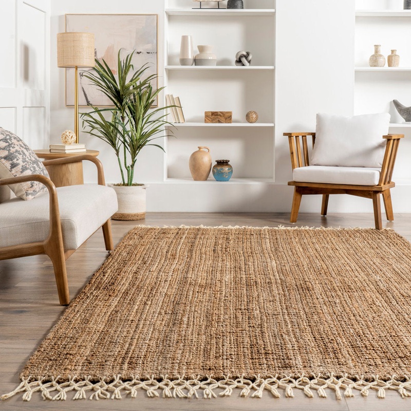 Werts Handmade Tufted Farmhouse Jute Tasseled Brown Rug Bay Isle Home Rug Size: Rectangle 8′ x 10′