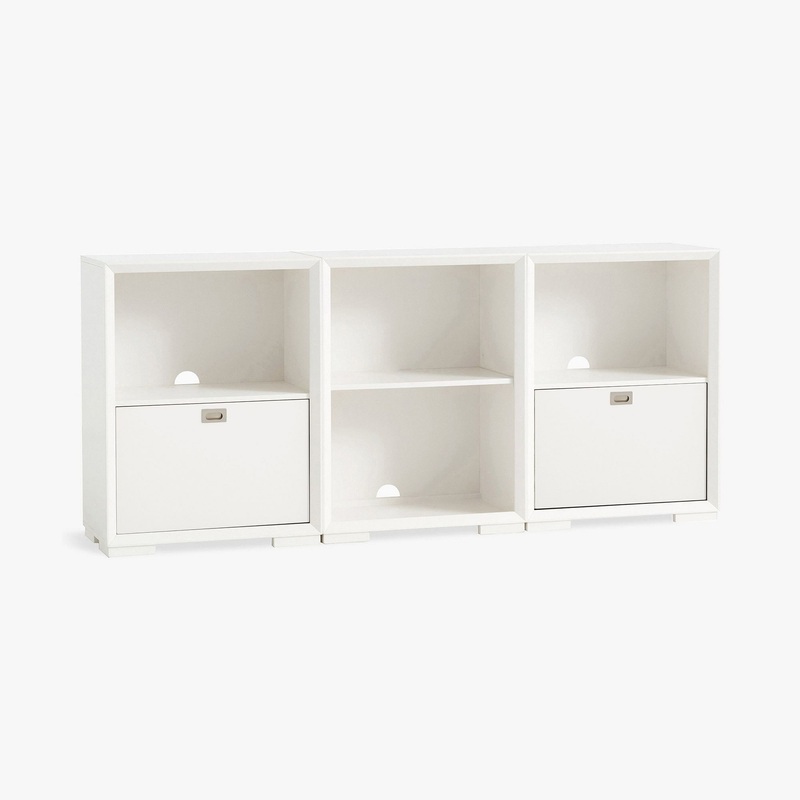 Callum 75″ Triple Mixed Shelf Low Storage Cabinet 2 One-Drawer & 1 Bookcase