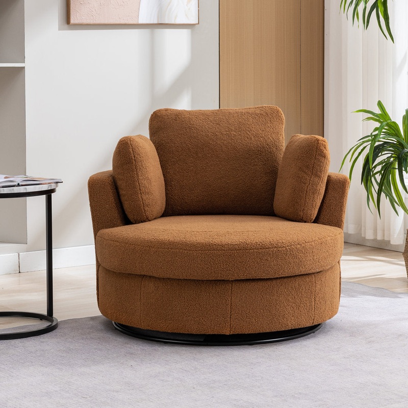 Dahlonega 42″ Wide Swivel Barrel Chair Rosdorf Park Fabric OR Leather Type: Caramel Boucle Fabric