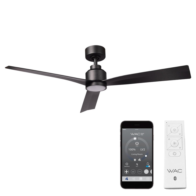 52″ Smart Home Compatible 3 Blade Smart Ceiling Fan with Remote WAC Limited Fans Accessories: With Light Kit, Finish: Matte Black