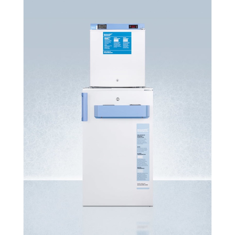 Summit FF511LFS24LSTACKMED2 Stacked Combination Of Ff511Lbimed2 Auto Defrost All-Refrigerator And Fs24Lmed2 Compact Manual Defrost All-Freezer, Both With Locks, Digital Controls, And Nist Calibrated Alarm/Thermometers
