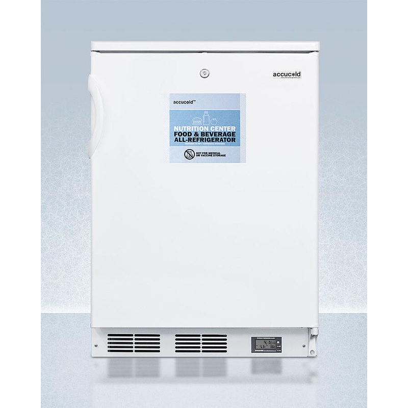 Summit FF6LWBI7NZ Commercially Approved Nutrition Center Series All-Refrigerator In White For Built-In Or Freestanding Use, With Front Lock And Digital Temperature Display