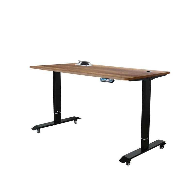 Sarasota Height Adjustable Standing Desk with Built-in Outlets Ebern Designs Color: Dark Maple/Black Size: 48″ H x 52″ W x 27″ D
