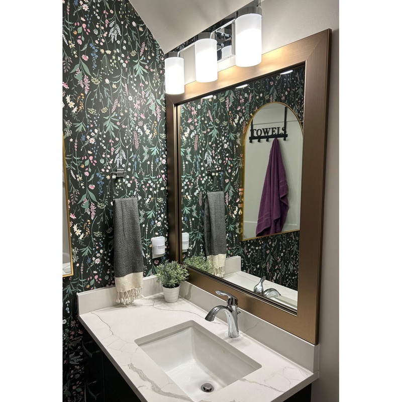 Shmuel Wood Framed with Safety Backing Ideal for Bathroom / Vanity Mirror Wade Logan Size: 30″ x 36″ Finish: Champagne Bronze