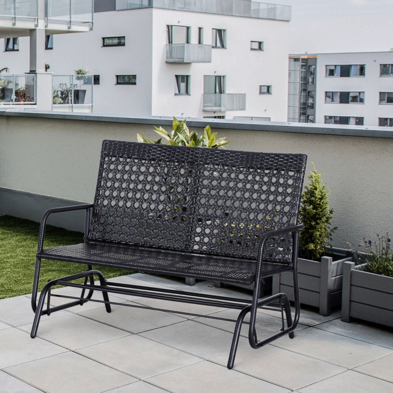 Shupe Steel Rattan Outdoor Patio Double Glider Bench Wrought Studio