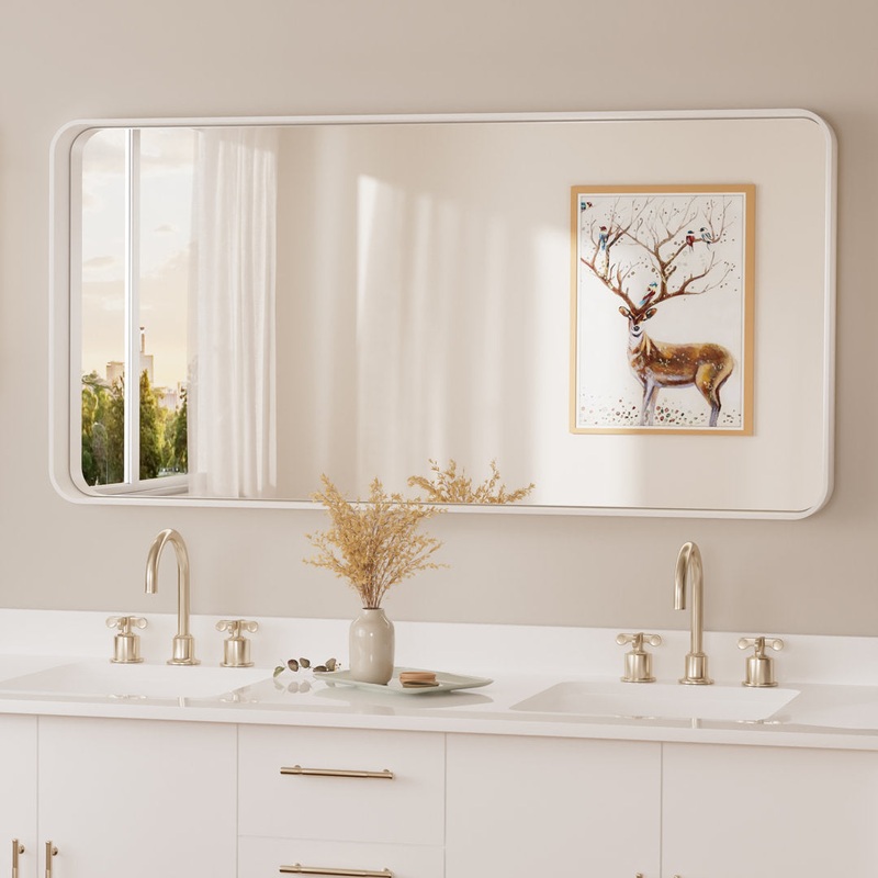 Tyro Bathroom Decorative Home Dcor Corner Hangs Bathroom Mirror Latitude Run Size: 36″ x 30″ Finish: White, Shape: Rectangle