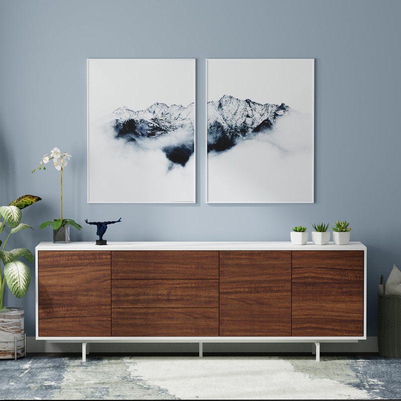 Anirvin TV Stand for TVs up to 88″ Wade Logan Color: White/Walnut/Ivory