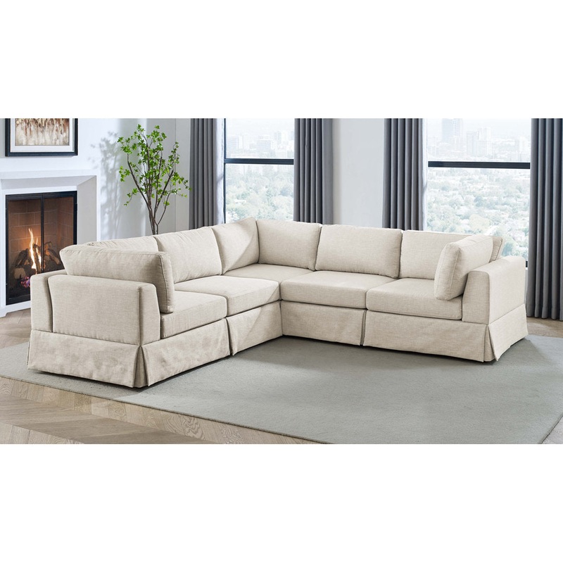 Arnon 104.5″ Wide Reversible Modular Corner Sectional Wade Logan Upholstery Color: Beige
